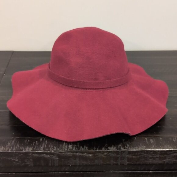 3/$20 Burgundy Felt Floppy Hat Womens One Size Ribbon Tie Accessory Wide Brim - Picture 3 of 12